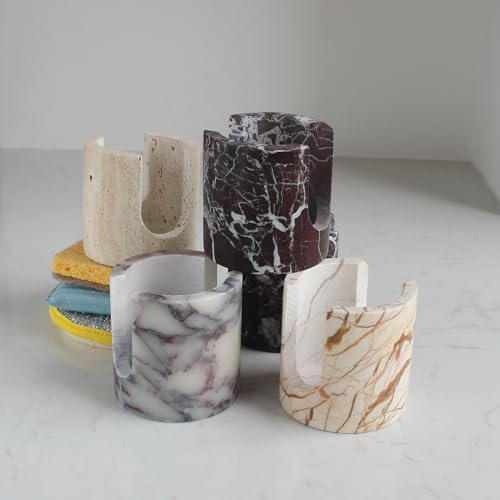 Natural Marble Travertine Sponge Holder for Kitchen Counter, Drying Rack, Sponge Caddy for Sink Organizer - Rosa Levanto Marble - color: Rosa Levanto Marble