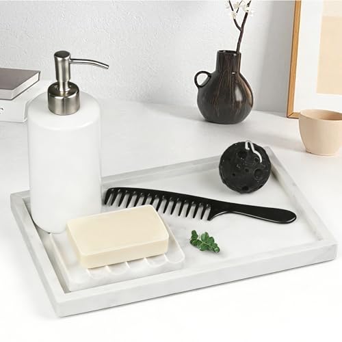 Natural Marble Tray, Stone Tray for Bedroom/Bathroom/Kitchen/Vanity Countertop, Jewelry Tray for Rings Earrings Necklace Bracelet Watch, Room Decor Aesthetic - color: Precious Black, size: 11.8" x 5.1" x 1.2"