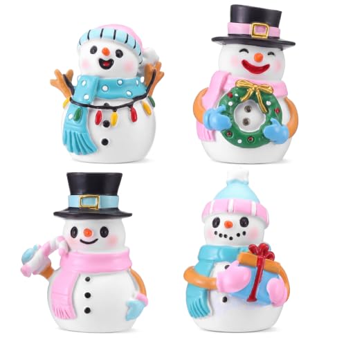 Honoson 12 Pcs Christmas Cute Snowman Figurines Winter Miniature Figurines Resin Micro Landscapes Winter Snowman Decoration for Christmas Birthday Home Decorations Gift - style: Pastel Snowman