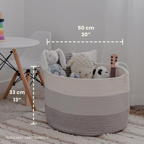 OrganiHaus Round Toy Basket & Blanket Basket, Cotton Rope 20x13" | 3-Toned Gray - Round Cotton Rope Basket, 20x13" - color: 3-toned Gray, size: Wide
