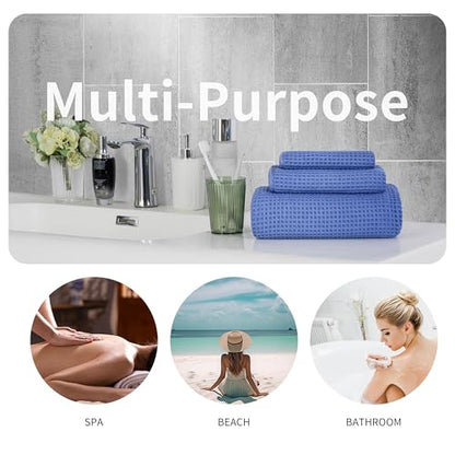 MICROFI New Microfiber Waffle Bath Towels, 3 Pieces, Oversized, Soft, Absorbent, Fast Drying, Lint Free, Includes Bath, Face and Hand Towels 430 GSM - color: Dark Blue