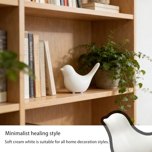 White Bird Figurines, Small Animal Statues, Ceramic Home Decor, Modern Decorative for Office, Bookshelf, Bedroom, Living Room, 2 Pieces