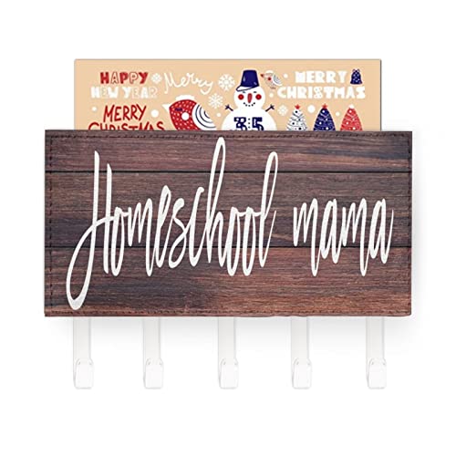 Wooden Key Holder Homeschool Mama,Mail Holder And Key Rack for Entryway,Farmhouse Home Decor Key Hooks,Rustic Key Hangers with 5 Hooks - color: style-1