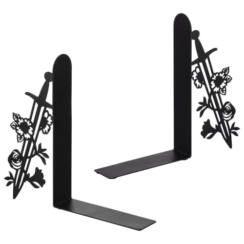 Metal Book Ends for Shelves Sword and Rose Bookends Set of 2 for Bookshelf Home Office Desk Bookshelf Decor Gift for Fantasy Lovers and Reading Enthusiasts - style: Sword with Vine and Rose