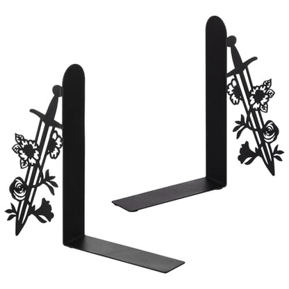 Metal Book Ends for Shelves Sword and Rose Bookends Set of 2 for Bookshelf Home Office Desk Bookshelf Decor Gift for Fantasy Lovers and Reading Enthusiasts - style: Sword with Vine and Rose