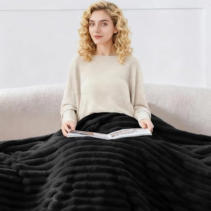 Nookly Black Twin Size Fleece Blanket, Soft Lightweight Ribbed Plush Bed Blanket, Cozy All-Season Striped Fleece Twin Throw for Bedroom and Home, 60x80 Inches - color: Black, size: Twin(60"x80")