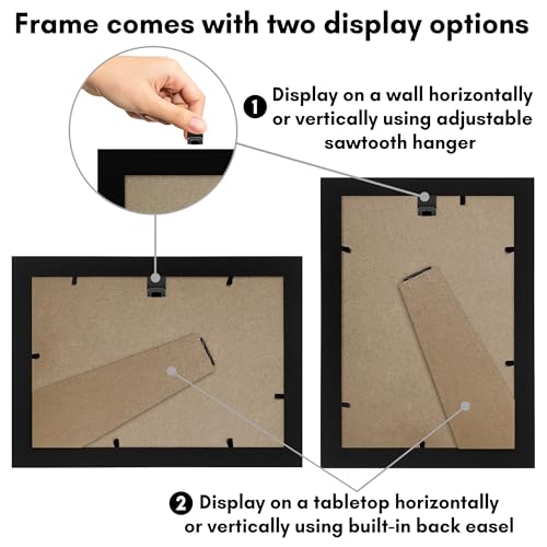 Americanflat 5.5x8.5 Picture Frame - Engineered Wood - Black | Shatter-resistant glass, wall or tabletop display with included easel, sawtooth hangers included - color: Black, size: 5.5x8.5