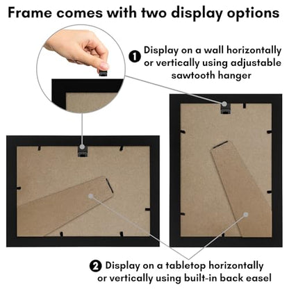 Americanflat 5.5x8.5 Picture Frame - Engineered Wood - Black | Shatter-resistant glass, wall or tabletop display with included easel, sawtooth hangers included - color: Black, size: 5.5x8.5