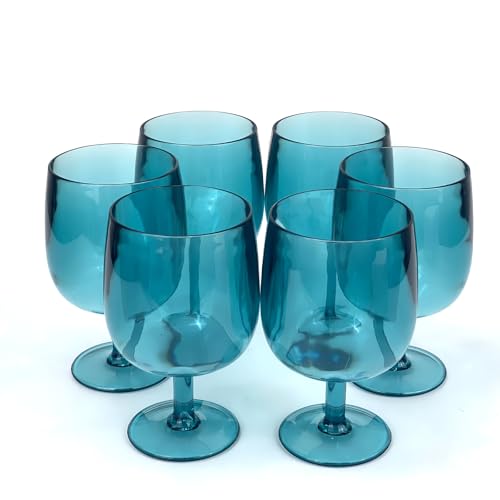 Yalin Set of 6 Unbreakable 12 oz Acrylic Plastic Wine and Water Tumbler Stackable Goblets. (Cyan, 12 oz) - color: Cyan, size: 12 oz