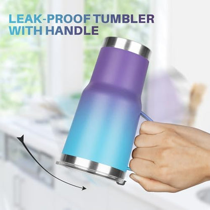 20 oz Tumbler with Handle, Stainless Steel Insulated Tumbler with Lid and Straw, Double Wall Vacuum Coffee Mug Tumbler, Insulated Coffee Thermal Cup for Cold and Hot (Blue Purple) - color: Blue Purple, size: 20 Ounces