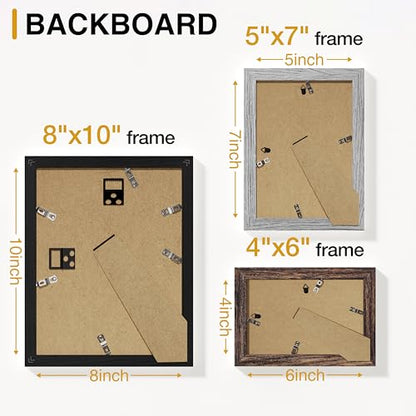Vittanly 12 Pack Gallery Wall Frame Set, Black, Brown, Grey | Gallery Wall Frame Set: 4pcs 8x10, 4pcs 5x7 & 4pcs 4x6 Photos for Wall & Table, Picture Frames made of Engineered Wood - color: Black & Brown & Grey
