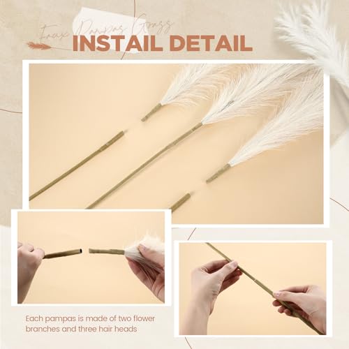 5 Pcs 71'' Large Faux Pampas Grass Decor Tall Faux Pampas Grass Splicable Fake Dried Boho Home Decor Beige Feathers for Vase Artificial Floral for Wedding Home Party Boho Decoration (Beige)