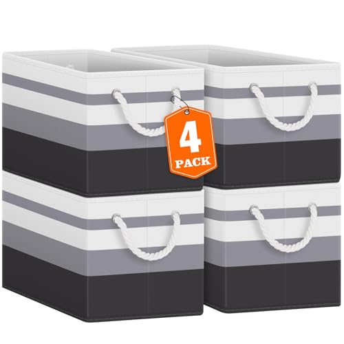 Storage Bins 4-Pack, Foldable Storage Baskets for Organizing Toys, Books, Shelves, Closet, Large Storage Box with Rope Handles, Sturdy Organizer Bins,Gradient Grey - color: Gradient Grey, size: 4pack