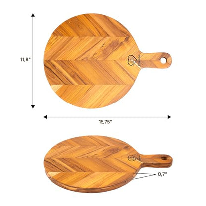 Teak Cutting Board 15.75x11.8x0.7" Round Wooden Cutting Board with Handle