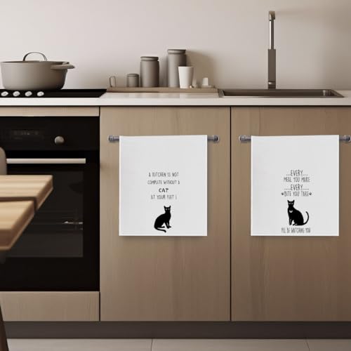 Cat Gifts Dish Towels Set - Funny Waffle Weave Kitchen Hand Tea Towels, Black Cat Gift (1624 Inches Set of 2) - color: Cat