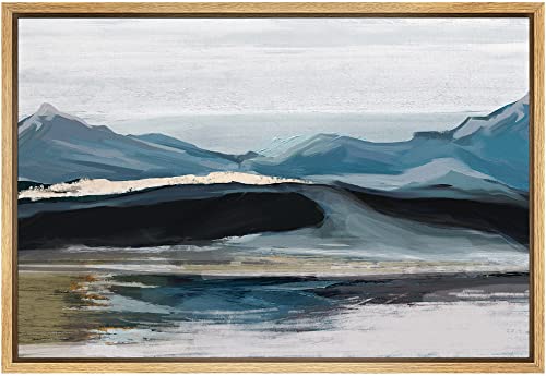SIGNFORD Framed Canvas Print Wall Art Pastel Blue Scenic Mountain Range Nature Wilderness Illustrations Modern Art Rustic Zen Landscape Colorful for Living Room, Bedroom, Office - 16"x24" Natural - color: Ab01-2205-n12, size: 24"L x 16"W