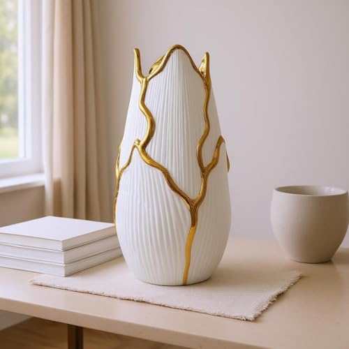 Ceramic Vase Round Circle Sculptural with Polished Decorative Presence and Smooth Finish Suitable for Dining Tables Consoles Shelves Home Decoration, L 21.5cm W 7.5cm H 28cm - size: L 21.5cm W 7.5cm H 28cm