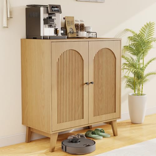 Sideboard Buffet Cabinet with Storage,Accent Cabinet,Coffee Bar Cabinet | JZXSHD Farmhouse Storage Sabinet with Adjustable Shelf & Solid Wood Legs for Living Room, Kitchen, Entryway, Natural - color: Natural