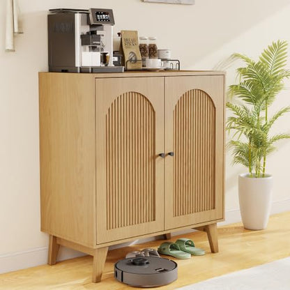 Sideboard Buffet Cabinet with Storage,Accent Cabinet,Coffee Bar Cabinet | JZXSHD Farmhouse Storage Sabinet with Adjustable Shelf & Solid Wood Legs for Living Room, Kitchen, Entryway, Natural - color: Natural
