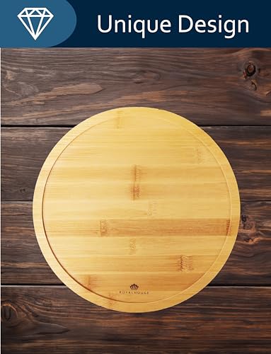 Bamboo Round Cheese Board and 4 Knives Set with Slide-Out Cutlery Drawer | Charcuterie Boards Set - House Warming Gifts New Home, Wedding Gifts for Couple, Bridal Shower Gifts - style: Round Cheese Board Set