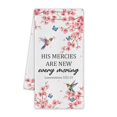 Bird Cherry Blossom Kitchen Towels, Spring Christian Dish Towels for Kitchen, 13.8 X 23.6 Inch Decorative Hand Tea Towel for Home Bathroom, Scripture Themed Decorations & Gifts, 23 - color: Bird Cherry Blossom Christian