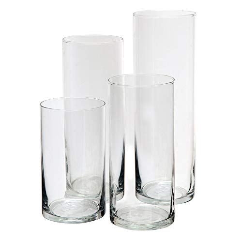 Glass Cylinder Vases for Centerpieces Set of 4, Mixed Height Clear Hurricane Vases 6” 8” 9” 11” for Floating Candles, Flower Vase Wedding Decor, Table Centerpieces, Candle Holders - Royal Imports