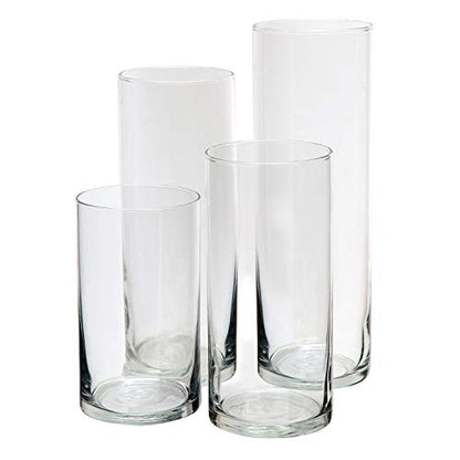 Glass Cylinder Vases for Centerpieces Set of 4, Mixed Height Clear Hurricane Vases 6” 8” 9” 11” for Floating Candles, Flower Vase Wedding Decor, Table Centerpieces, Candle Holders - Royal Imports