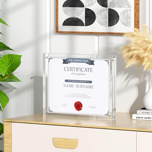 NIUBEE 8.5x11 Picture Frame, Clear Certificate Document Photo Frame | Shatterproof &Safe, 95% High Transparency, UV protection, Double-sided display Magnetic Desktop Frames for Picture Display - size: 8.5x11"(1 Pack)