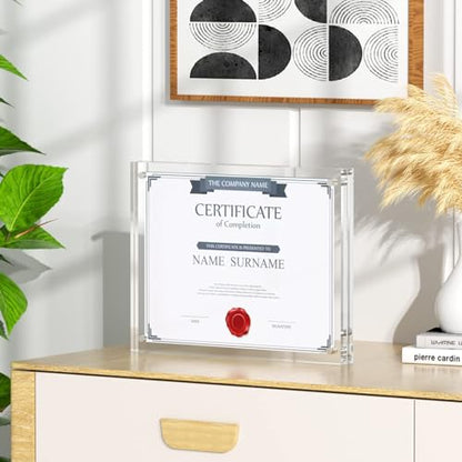 NIUBEE 8.5x11 Picture Frame, Clear Certificate Document Photo Frame | Shatterproof &Safe, 95% High Transparency, UV protection, Double-sided display Magnetic Desktop Frames for Picture Display - size: 8.5x11"(1 Pack)