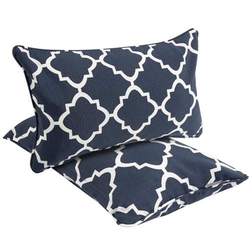 Outdoor Lumbar Pillows Water Resistant 12x20 inch,Decorative Throw Pillow Set of 2 with Insert,Hidden Zipper Headrests for Patio Furniture Sofa Couch Chair(Blue Geometry) - color: Blue Geometry, size: 20" x 12" (Pack of 2)