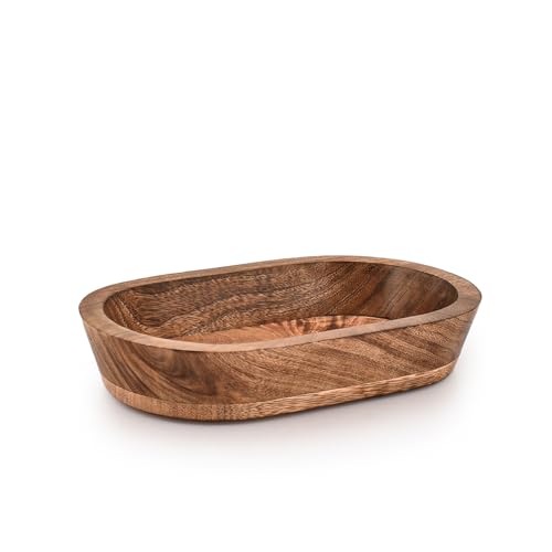 Decorative Bowl Mango Wood Hand Carved Home Decor for Dining Table Centerpiece Bowl for Table (10" x 6" x 2")