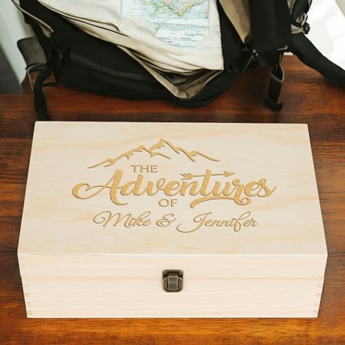 Personalized Wooden Keepsake Box – Custom Engraved Adventure Memory Box for Couples, Travel Souvenirs, Photos & Letters Storage, Wedding Gift for Anniversary & Newlyweds Gift - style: 12. Adventure Box