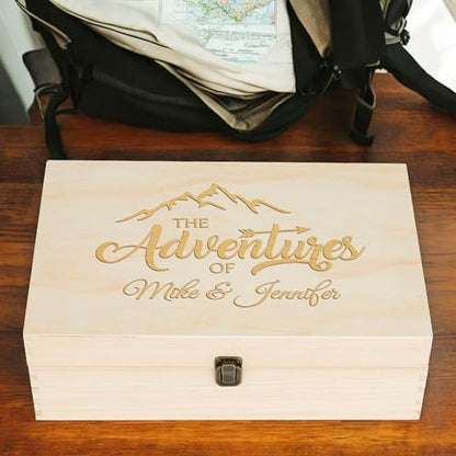 Personalized Wooden Keepsake Box – Custom Engraved Adventure Memory Box for Couples, Travel Souvenirs, Photos & Letters Storage, Wedding Gift for Anniversary & Newlyweds Gift - style: 12. Adventure Box