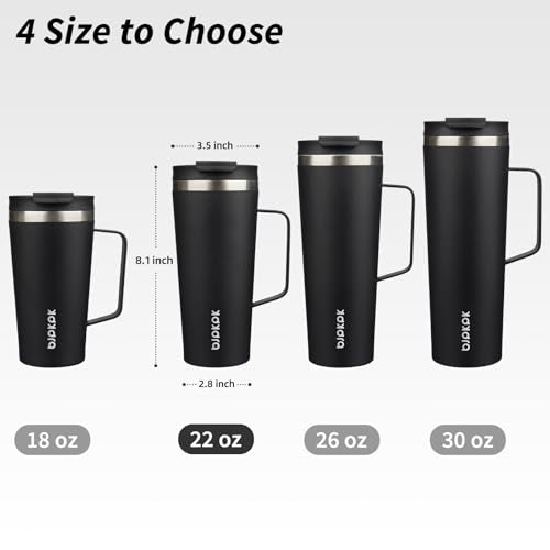 BJPKPK 22oz Insulated Tumbler with Handle, Lid & Straw, Stainless Steel | Double Wall Vacuum Insulated Coffee Travel Mug - Keeps Cold & Hot, BPA Free, Cupholder Fit for Office, Gym & Travel - color: Black, size: 22 Ounces