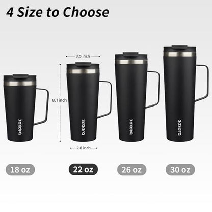 BJPKPK 22oz Insulated Tumbler with Handle, Lid & Straw, Stainless Steel | Double Wall Vacuum Insulated Coffee Travel Mug - Keeps Cold & Hot, BPA Free, Cupholder Fit for Office, Gym & Travel - color: Black, size: 22 Ounces