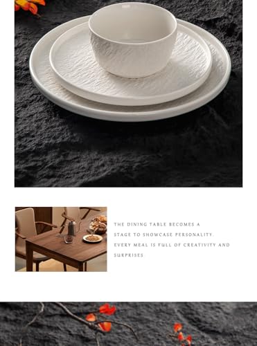 4-piece set, ceramic, embossed stone design plate and bowl set, microwave and dishwasher compatible tableware set, shatterproof and scratch resistant dinner set, irregular edge design, white - color: style - 9