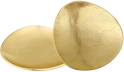 Oval Metal Serving Trays | Stylish Vanity Organizer or Catchall Valet Display | Handmade Metal Platter for Vanity Organizer Tray for Camping, BBQ, Party, Buffet, Appetizer (Gold)