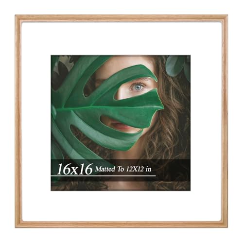 Handcrafted Solid Oak Picture Frame 16x16 - Premium HD Tempered Glass Photo Frame with Mat, Fits 12x12 Photos, Shatter-Resistant Wall Mounted Wood Frame for Home Decor & Gallery Wall, Perfect Festival Gift - color: Oak, size: 16×16