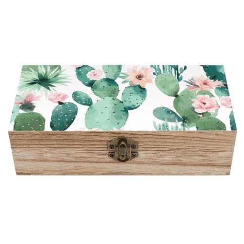 Wood Storage Box Green PatternRetro Decorative Organizer with for Photos Letters Keepsakes for Home Study Desk