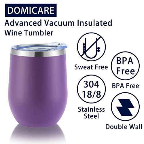DOMICARE Stainless Steel Wine Tumbler Bulk with Lid, Personalized Insulated Tumblers Set, 12oz Travel Coffee Cups Pack of 1, Purple - color: Purple, size: 1 Count (Pack of 1)