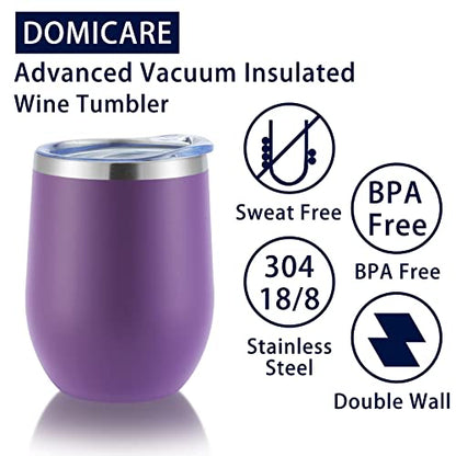 DOMICARE Stainless Steel Wine Tumbler Bulk with Lid, Personalized Insulated Tumblers Set, 12oz Travel Coffee Cups Pack of 1, Purple - color: Purple, size: 1 Count (Pack of 1)