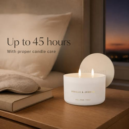 Hidden Label Vanilla Jasmine Scented Candle, 10 oz 2-Wick | Soy wax jar candle, up to 45 hours, warm floral scent for bedroom, bathroom, living room and gifting - color: Vanilla Jasmine