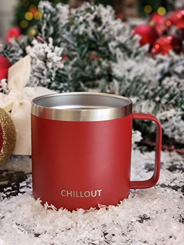 CHILLOUT LIFE Stainless Steel 16 oz Vacuum Insulated Coffee Mug with Handle and Lid, Large Thermal Camping Coffee Mug Cup with Durable Sliding Lid for Men & Women, Keeps your Beverages Hot & Cold - color: Cherry Red, size: 16 Ounces