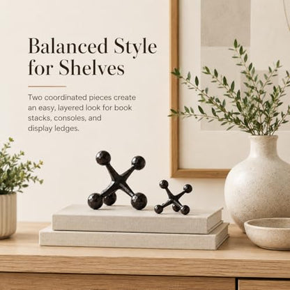 2-Piece Mid-Century Modern Jacks Decor Set - Lightweight Resin Decorative Knot Alternative for Coffee Table,Bookshelf & Office Desk - Abstract Geometric Sculpture Objects,Bronze Finish (Bronze)