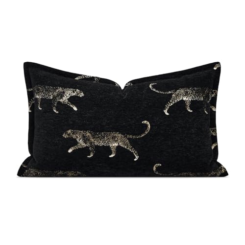 Lumbar Pillow Cushion Cover 12x20, Double Sided Cheetah Pattern Throw Pillow Covers with Hidden Zipper, Leopard Pillow Covers for Bed Couch Sofa Living Room Bedroom - color: Black Leopard 1, size: 20" x 12" (Pack of 1)