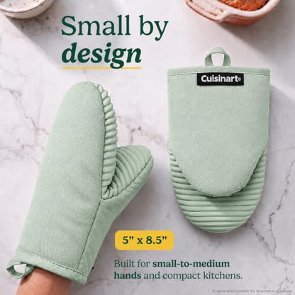 Cuisinart Mini Oven Mitts, 2-Pack 5"x8.5", Heat Resistant 500F | Compact pot holder for baking, air fryer, and cookware, silicone non-slip grip, hanging loop, fits either hand, wipes clean - color: Mint Green