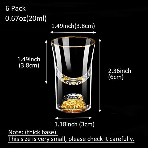 20ml (0.67 oz) Shot Glasses Set of 6, Crystal 20ml Glass Set for Vodka | Shot Cups Decorated with 24K Gold Flakes for Whiskey, Tequila, Mini Shot Glass Perfect for Party, Bar, Club - size: 6 Pack 20ml