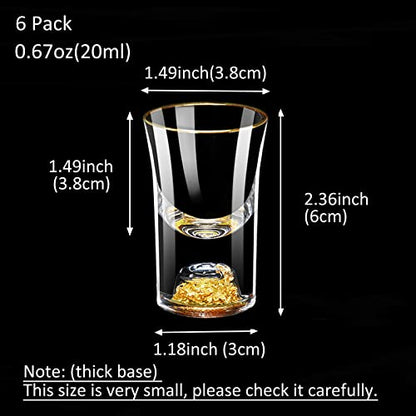 20ml (0.67 oz) Shot Glasses Set of 6, Crystal 20ml Glass Set for Vodka | Shot Cups Decorated with 24K Gold Flakes for Whiskey, Tequila, Mini Shot Glass Perfect for Party, Bar, Club - size: 6 Pack 20ml