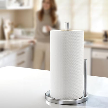 Jesginboo Paper Towel Holder Countertop, Silver Kitchen Paper Towels Holder, Paper Roll Holder with Weighted Base - color: Silver