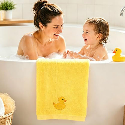 FYSUIMU Rubber Ducky Hand Towels Yellow Duck Embroidered Cotton Bathroom Towel Absorbent Bath Towel for Kitchen Dish Drying Cleaning Cooking, 29.5 x 13.7 Inch, 2Pcs - color: Yellow